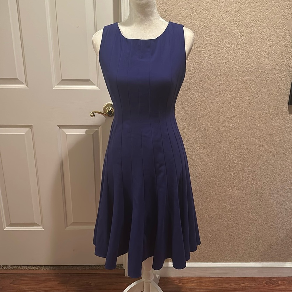Calvin Klein 2 ROYAL BLUE Fit & Flare gored seams Flounce Twirl Modest Lined